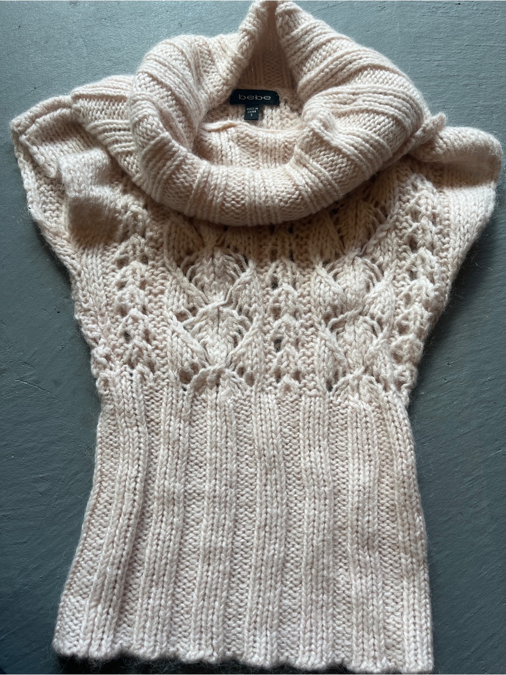 bebe Cream PinkCable Knit Cowl Turtleneck Sweater Vest